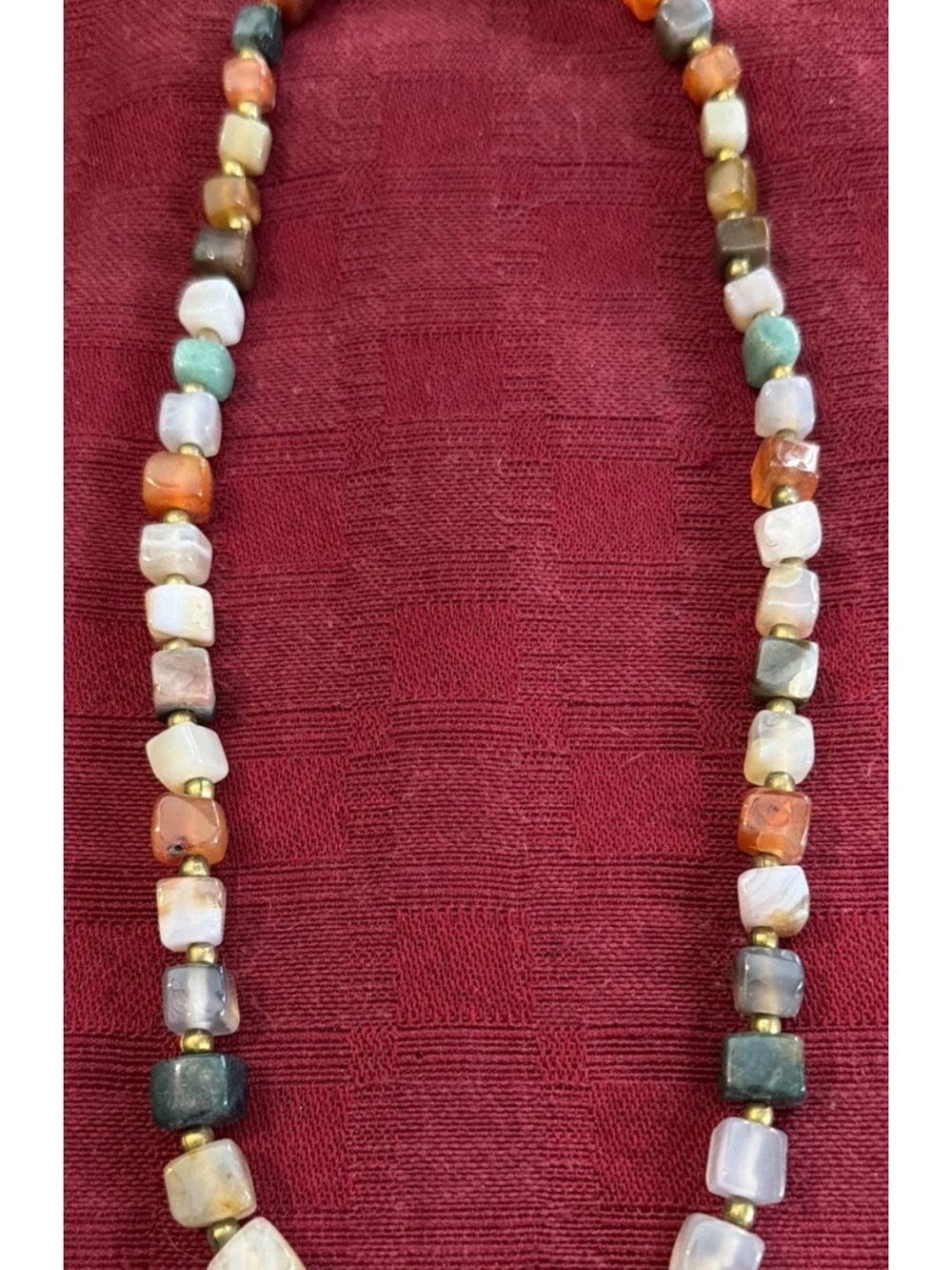 Multi-Color Natural Stone Cube Bead Necklace - Women’s Fashion Jewelry
